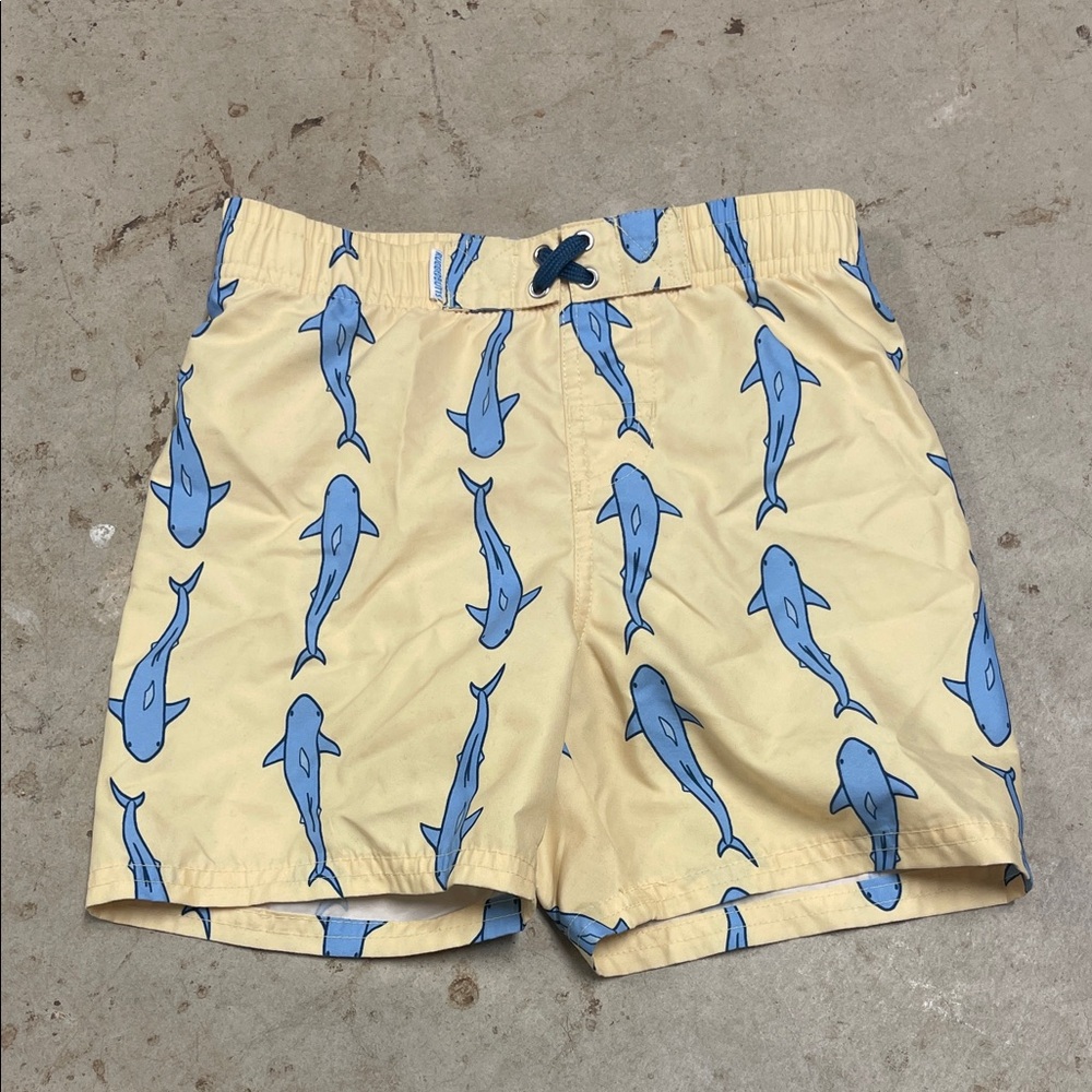 Kids Swim Trunks with Blue Shark Print